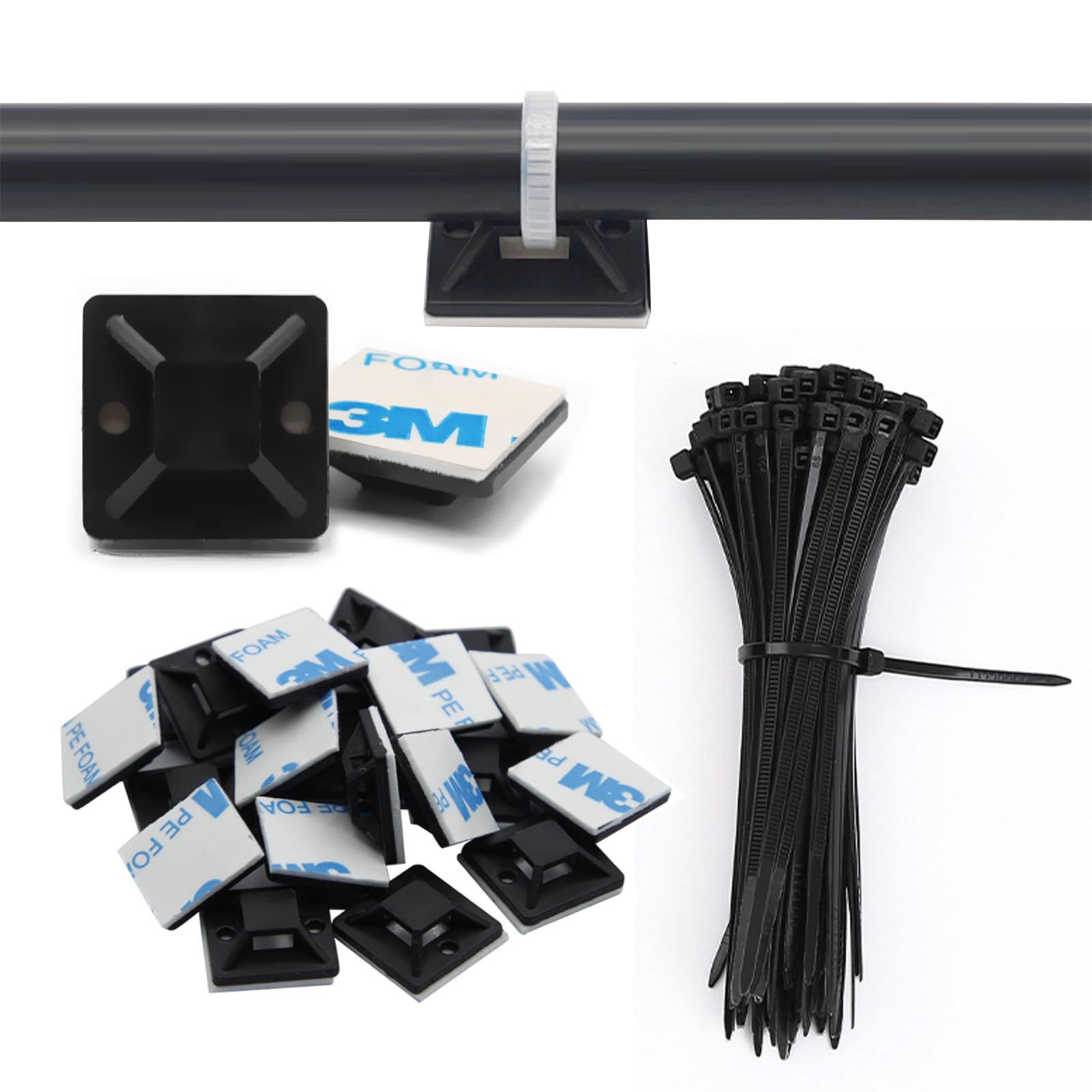 新品 Solxion ケーブルタイ マウントベース 100個セット マウントベース+結束バンド 強力粘着テープ付き ケーブル コード 配線 固定 整理  収納 ブラック 20×20mm - メルカリ