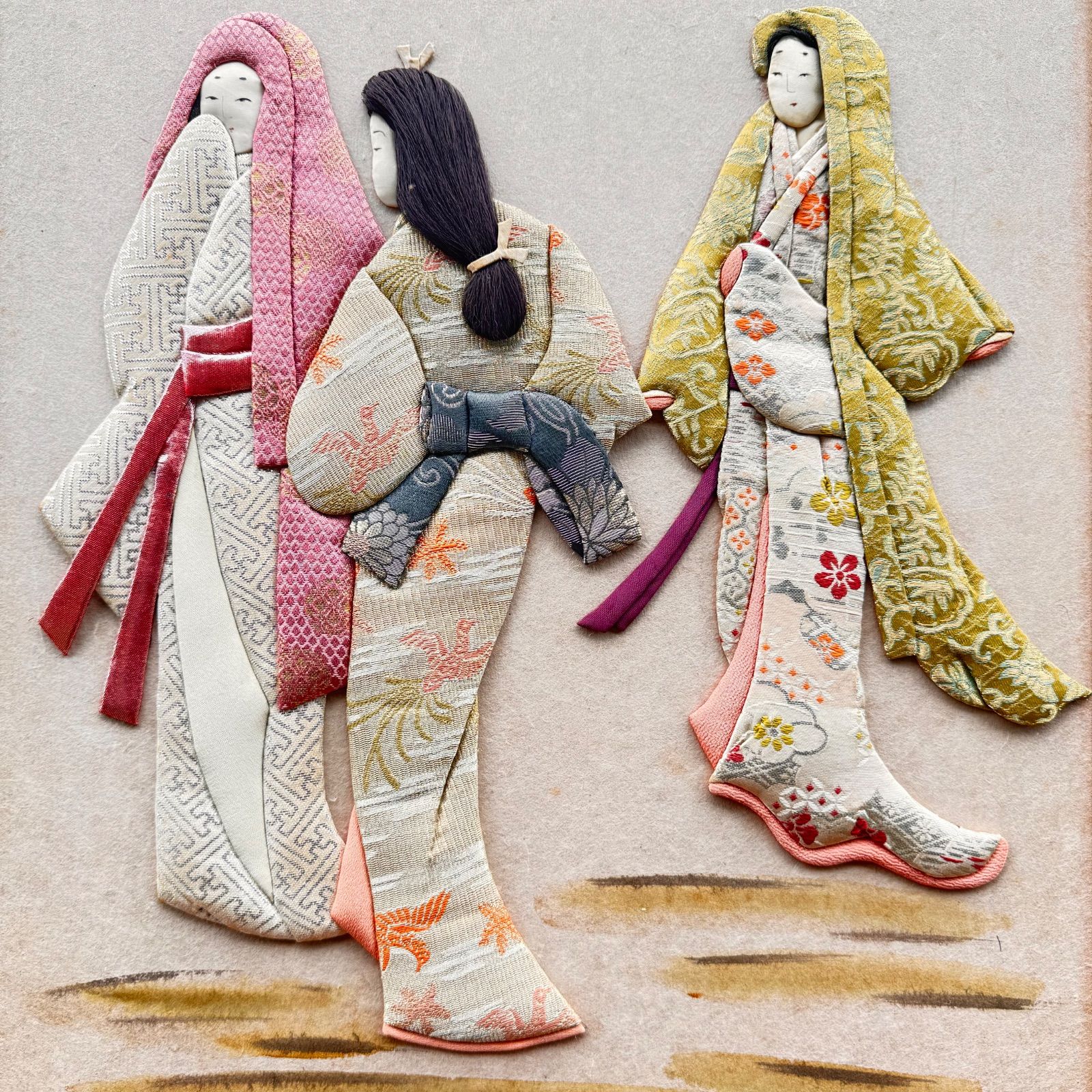 107 押し絵 くるみ絵 押絵 日本画 美術品 時代物 額付き 押絵細工