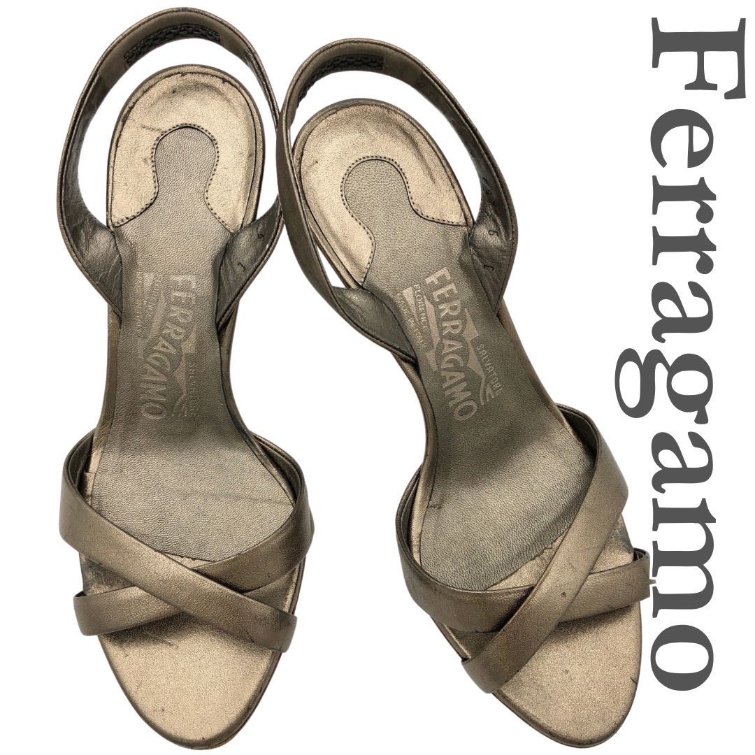 Ferragamo サンダル バックストラップ ゴールド 1821A - メルカリ