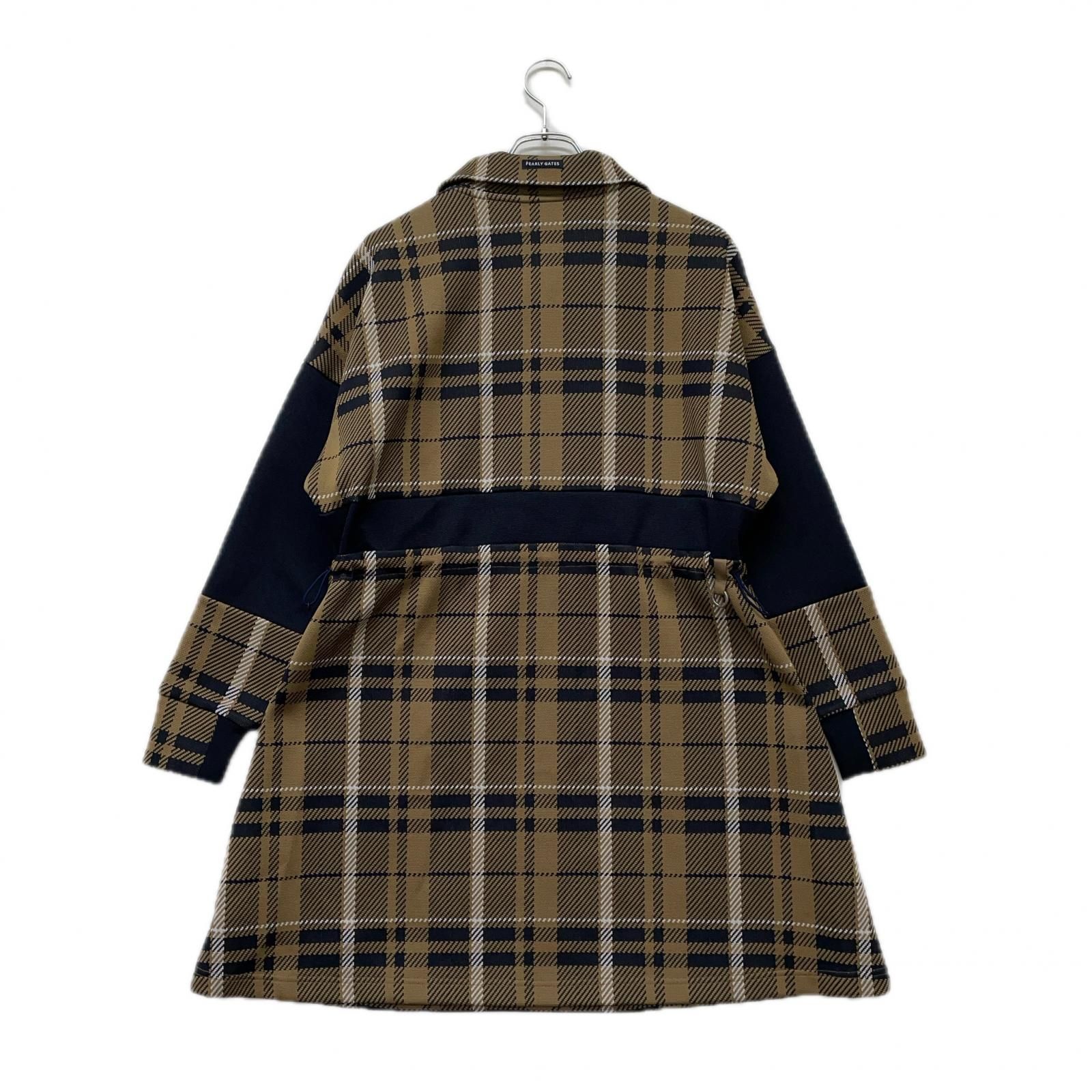 レディース パーリーゲイツ PEARLY GATES ワンピース 1 M ブラウン×紺 長袖 ニット ハーフジップ チェック柄