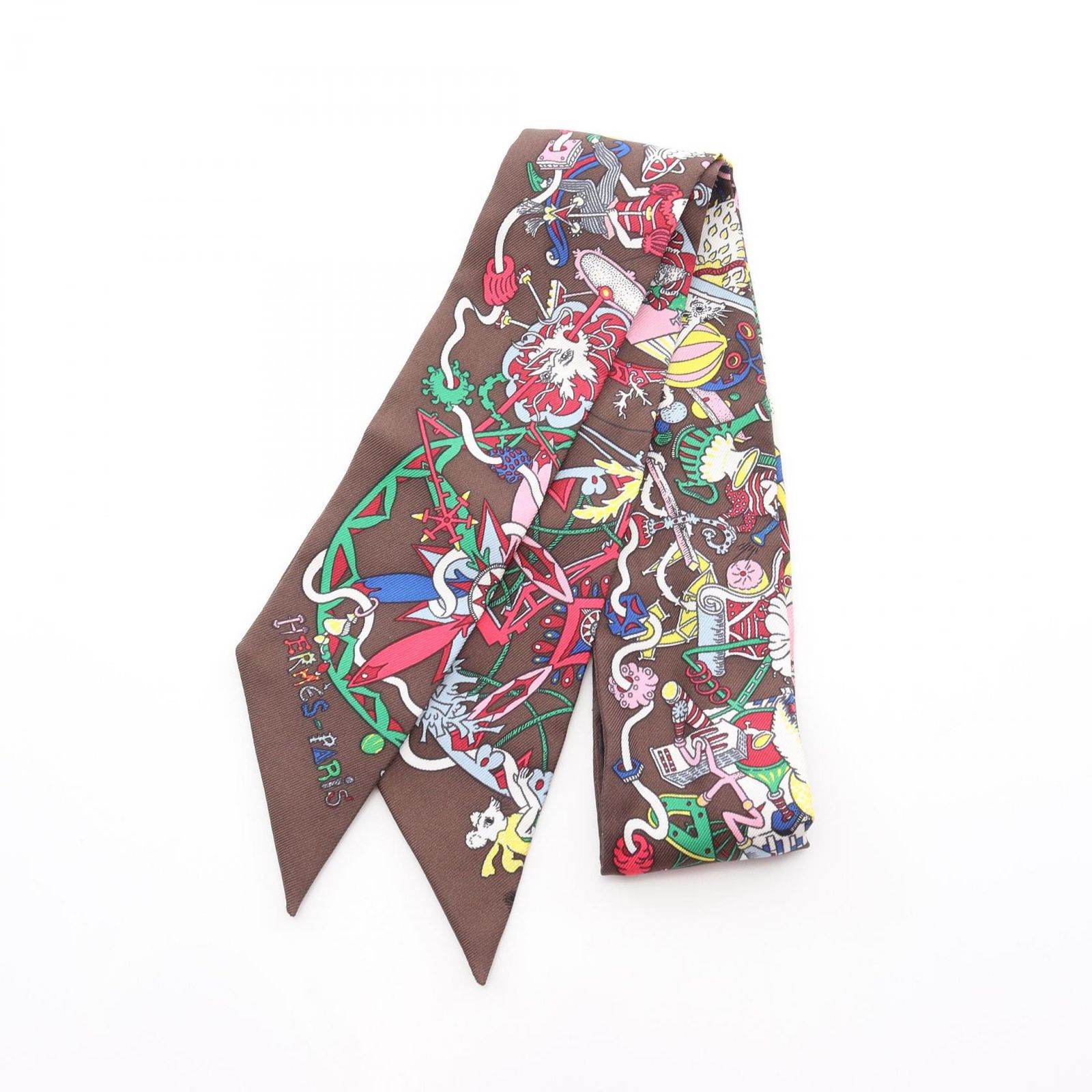 エルメス HERMES スカーフ ツイリーLa Folle Parade ブラウン シルク トゥイリー レディース Used A