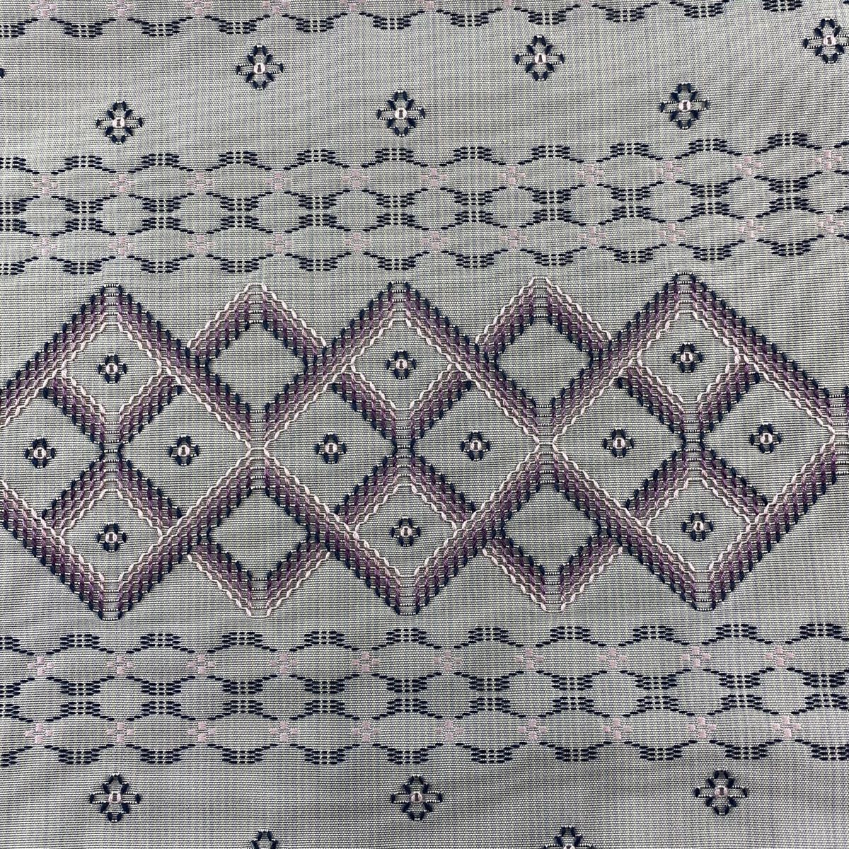 名古屋帯 証紙 南風原花織 鈴乃屋 本場琉球 菱 幾何学 青灰色 正絹