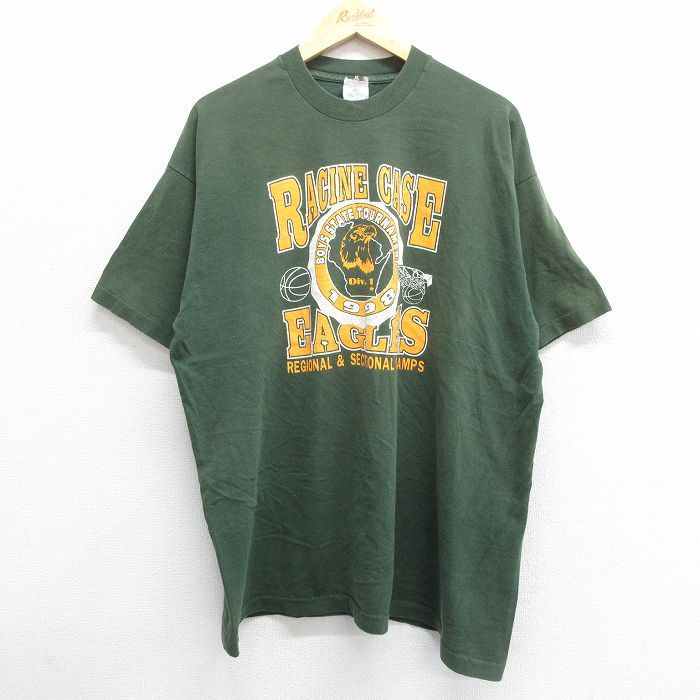 XL/古着 半袖 ビンテージ Tシャツ メンズ 90s ラシーンケース イーグルス バスケットボール 大きいサイズ コットン クルーネック 緑 グ -  メルカリ