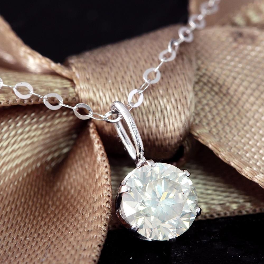 0.3ct ダイヤモンド K18 wg 一粒 6本爪 ペンダント 鑑別書付 天然 