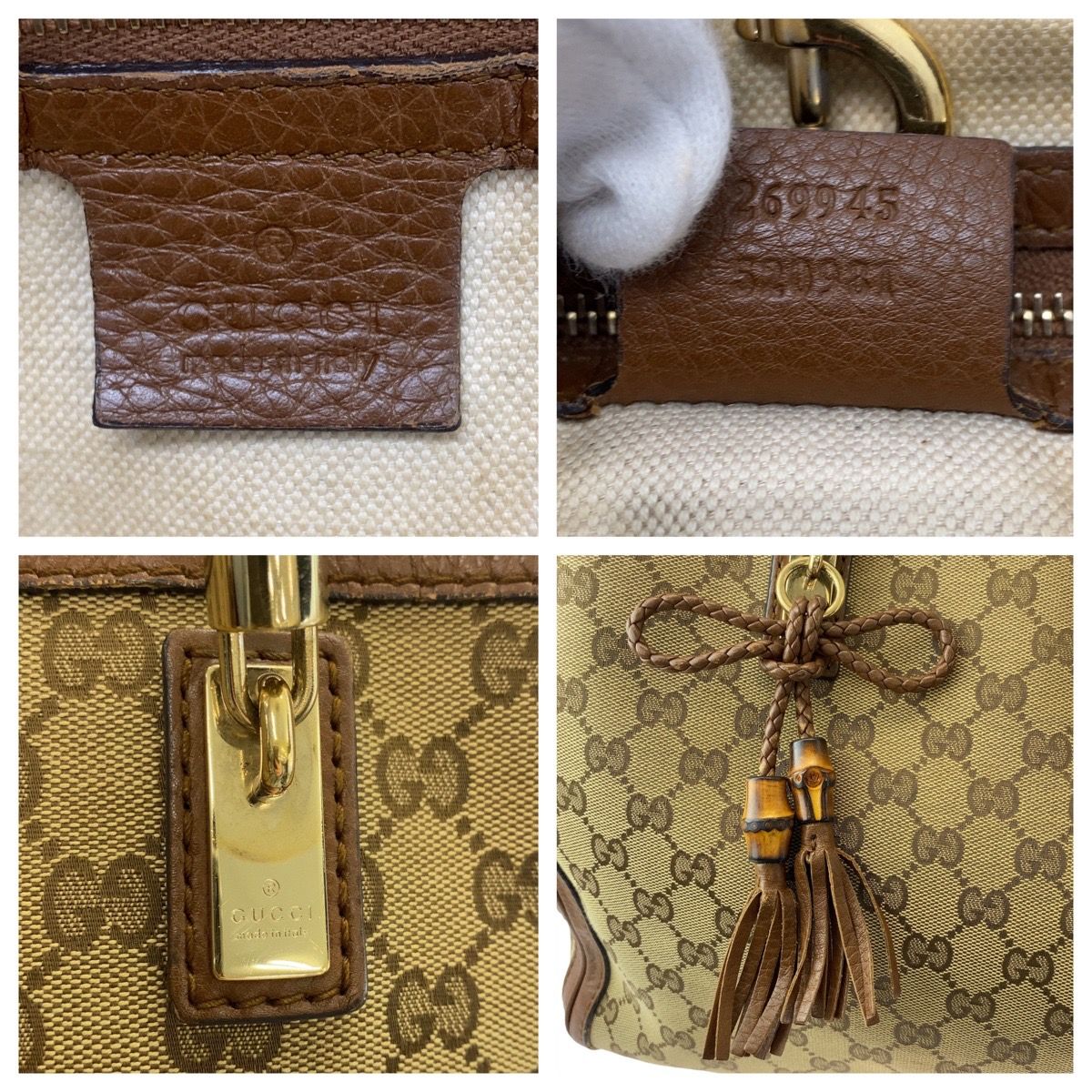 美品 GUCCI グッチ ベラバンブー ベージュ ブラウン ゴールド金具 GG  