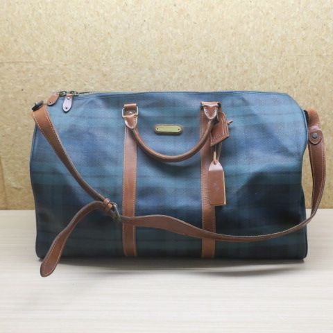 ヴィンテージ 大容量 POLO RALPH LAUREN ラルフローレン ボストンバッグ チェックレザー ブラシ付き 2WAY グリーン系