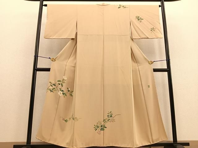 平和屋着物●京加賀糸目友禅作家　山崎巌　訪問着　枝菊　正絹　逸品　AABE7008cs 平和屋着物□京加賀糸目友禅作家 山崎巌 訪問着 枝花文