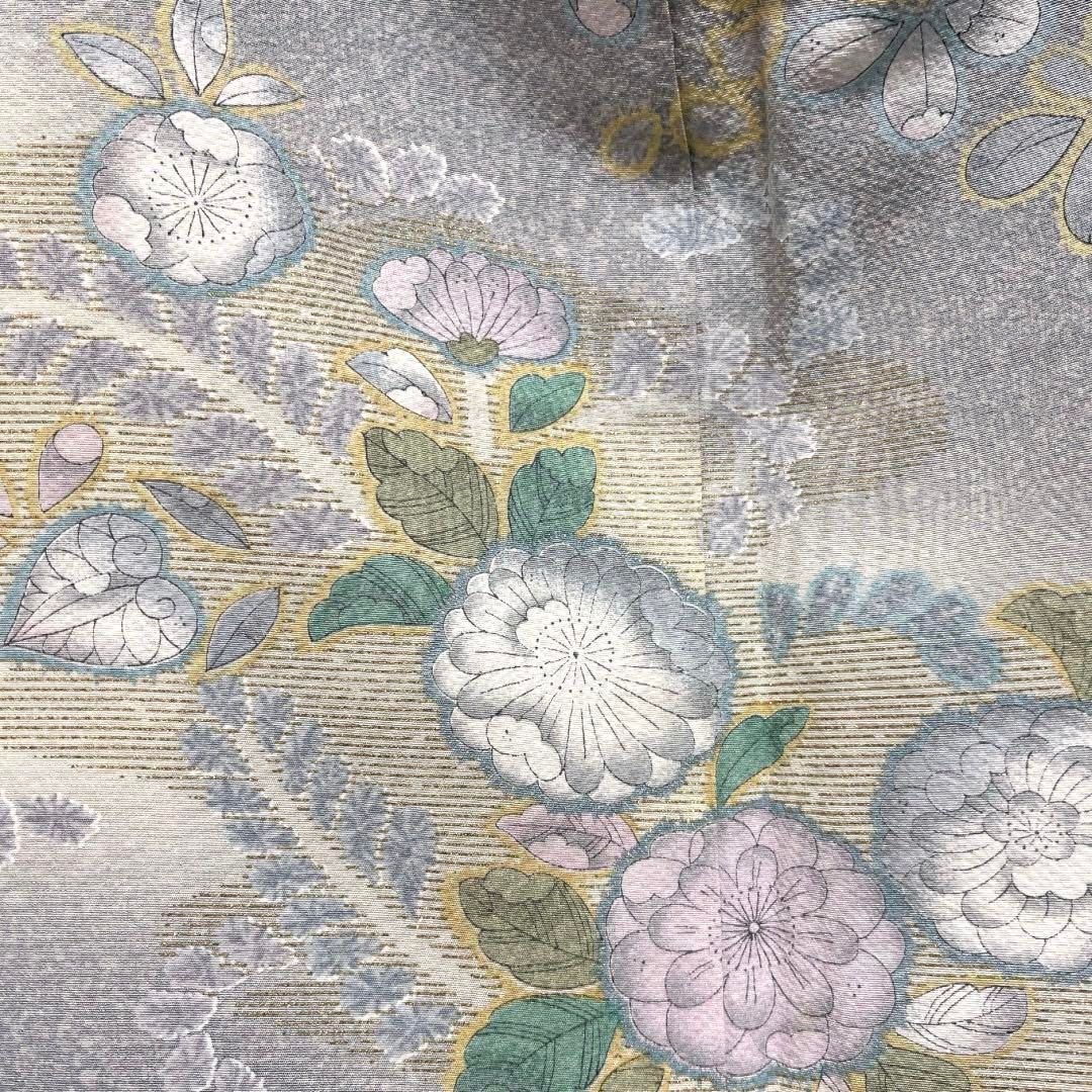 訪問着 辻ヶ花 金彩 藤 リーフ たたき染 グレー 紋無し 着物 045a d