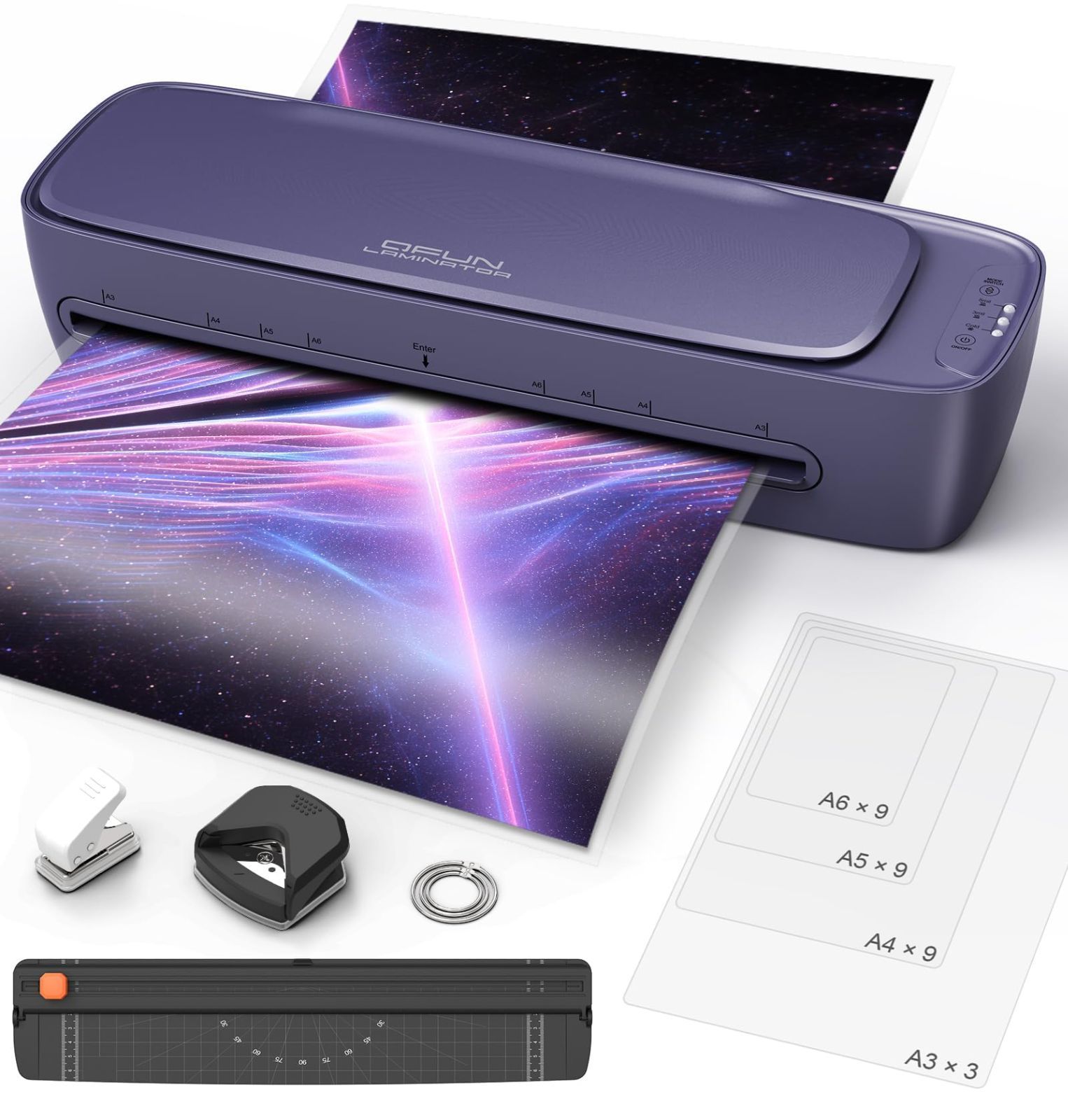 Qfun ラミネーター A 3|A 4対応 操作簡単 詰まりにくい ラミネート機械 60秒ウォームアップ 55~150μmフィルム対応 ラミネートフィルム 付き 裁断機 角取り付属 パウチ機械 コンパクト 冷|熱モード 写真|名刺|カード|メニュー対応 オフィ