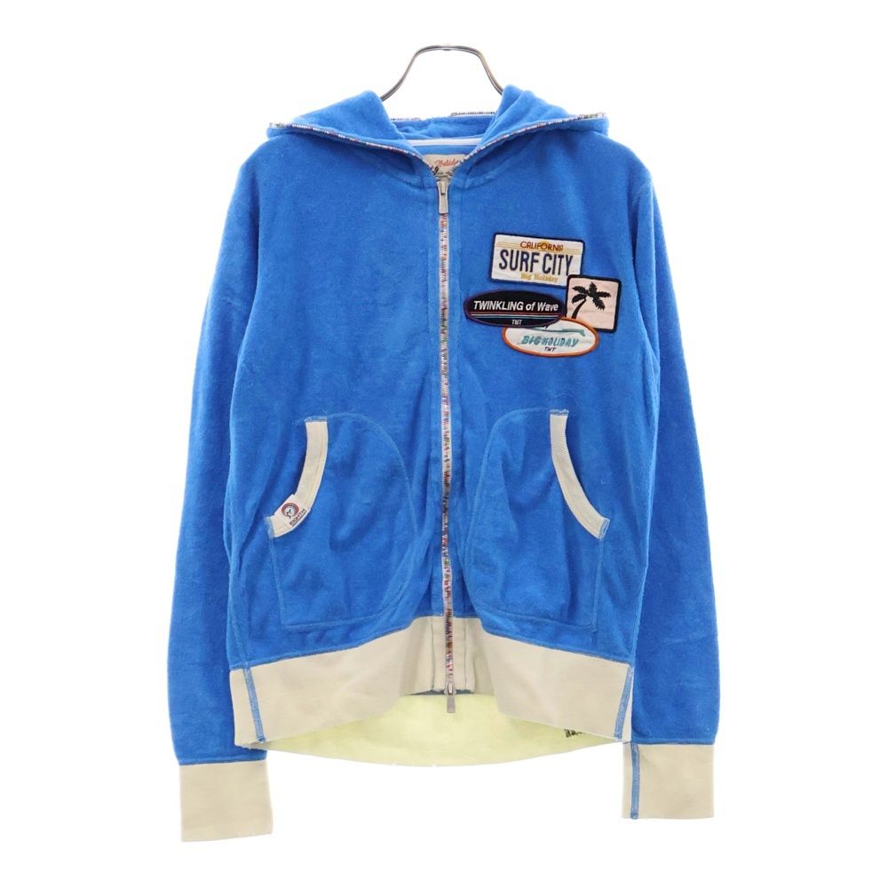T.M.T (ティーエムティー) ワッペン付き パイル地ジップアップパーカー ブルー