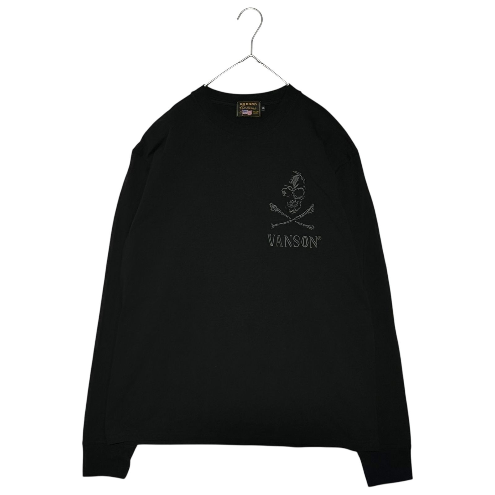 u*d様 SUALIS スカル刺繍 ブラック長袖カットソー VANSON(バンソン) Skull Embroidered L/S T-Shirt スカル 刺繍