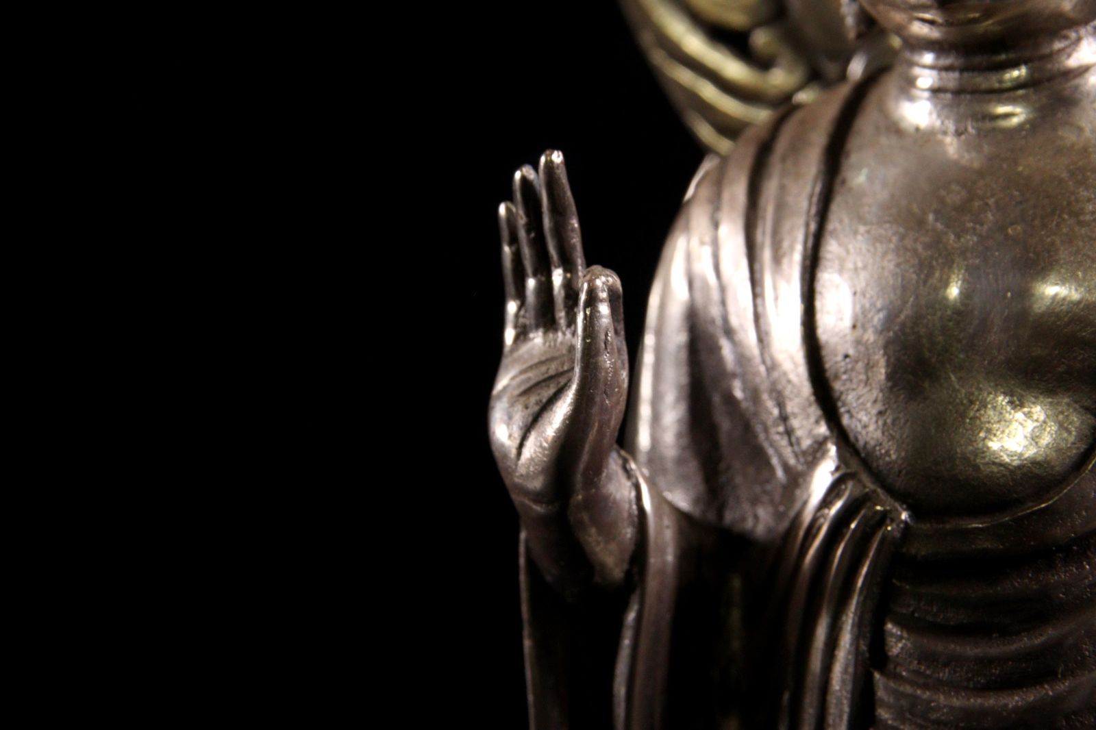 銀製 圓鍔勝三作 阿弥陀如来像 29cm 1813g 銀900 1/50 共箱 仏像 仏教