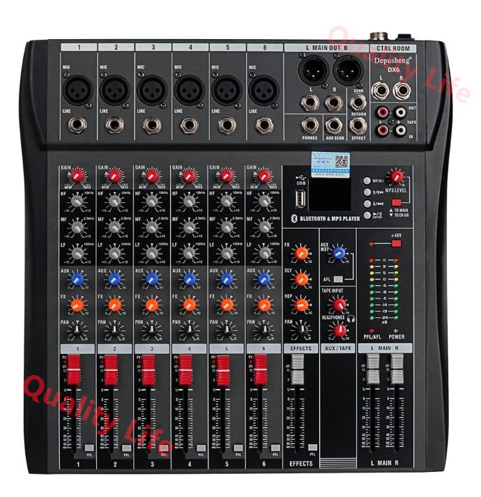 DJ Sound ControllerインターフェースW | USBドライブコンピュータの録音6チャネルスタジオオーディオミキサー - XLRマイクジャック 48Vの電源 RCAの入出力
