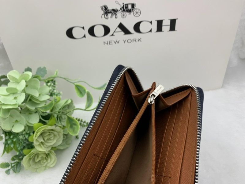 COACH コーチ 長財布 財布 パンチングフラワー 花柄 ネイビー(マルチ ...