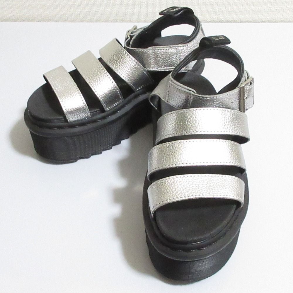Dr.Martens ドクターマーチン BLAIRE QUAD 厚底 プラットフォーム ストラップサンダル UK3 22cm シルバー×ブラック レディース 古着