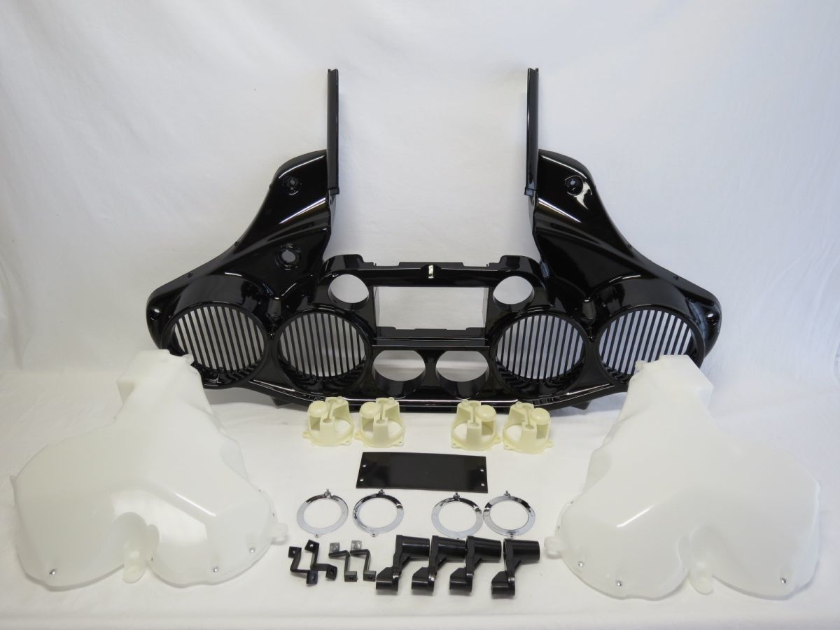 Harley用 Touring FLH 2014- アウター ＆ インナーフェアリングセット カスタム 4スピーカーオーディオ 6.5インチ 黒