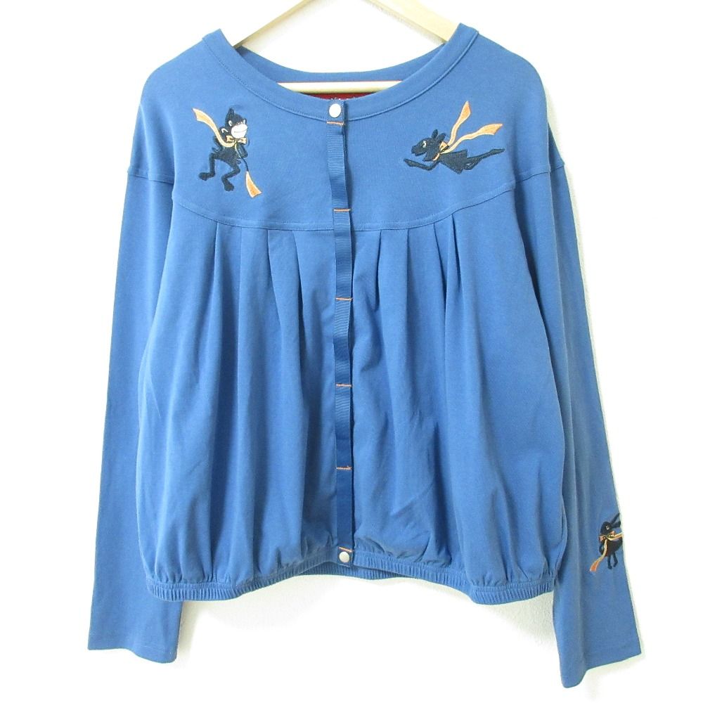 ♥ OLLEBOREBLA ALBEROBELLO オレボレブラ アルベロベロ 刺繍 ギャザー ロングスリーブ カットソー サイズM ブルー レディース 古着