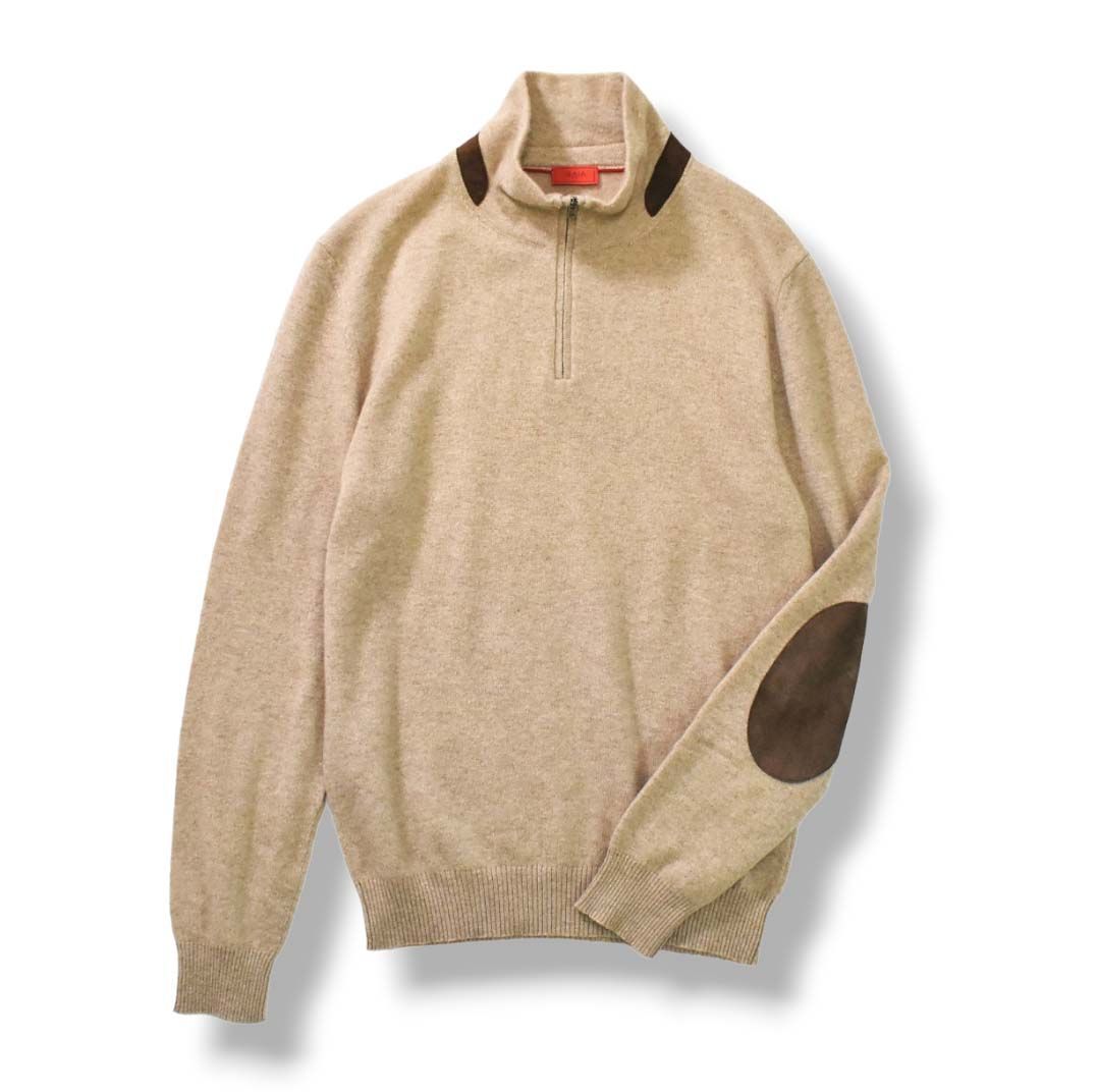 極美品】 イタリア製 イザイア ISAIA ハーフジップ エルボーパッチ 