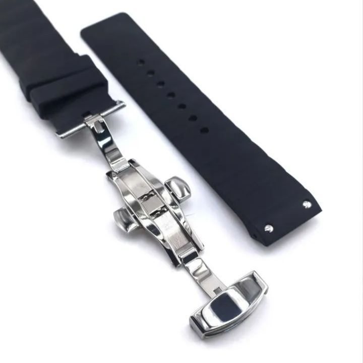 代引き手数料無料 腕時計 23mm シリコン Dバックル 黒 ブラック ラバーベルト ラバーベルト