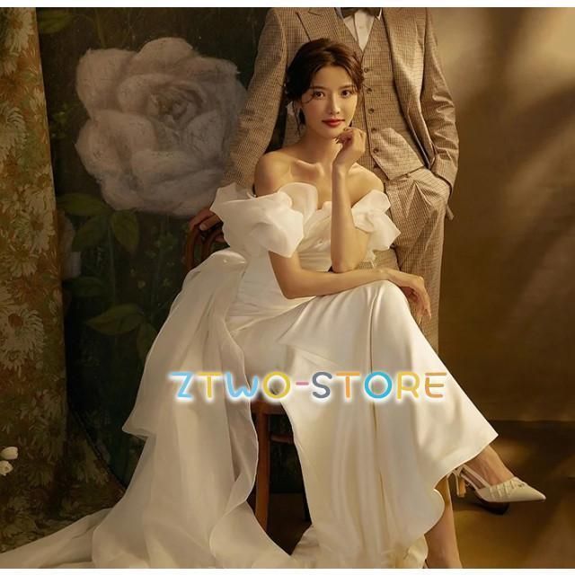 ウエディングドレス マーメイド トレーン ウェディングドレス 袖あり オフショルダー ドレス 白 ロングドレス 大きいサイズ フリル レースアップ 花嫁0218CYB88 登場