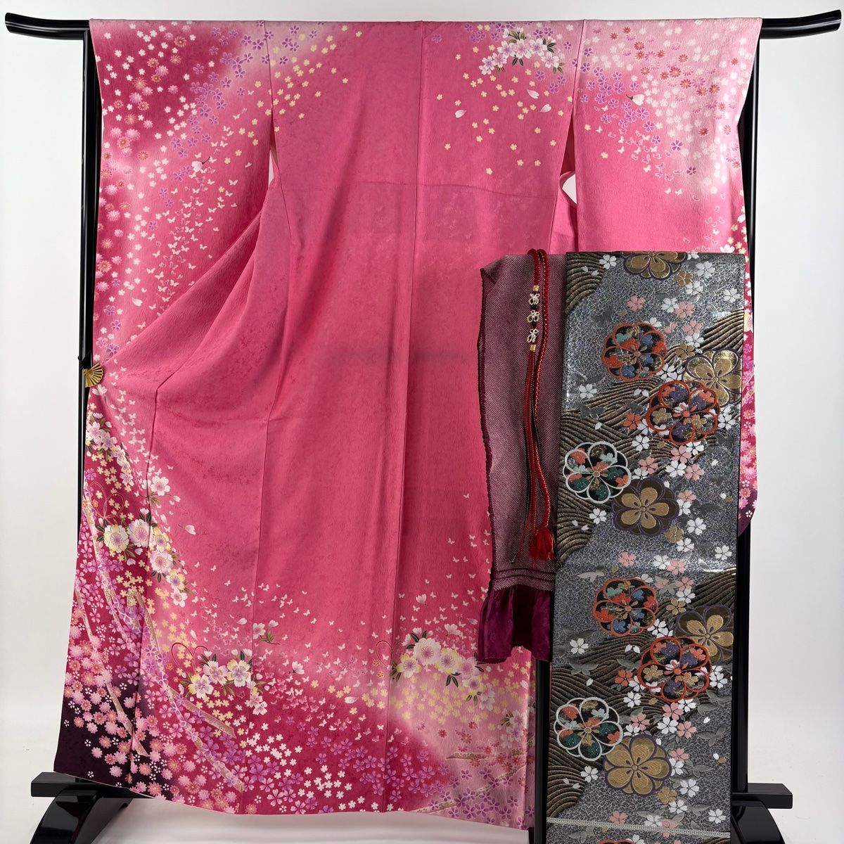振袖 身丈164.5cm 裄丈66cm M 袷 袋帯フルセット 桜 蔓帯 箔