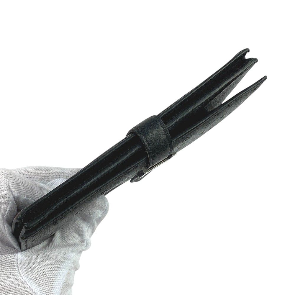 □中古□ エルメス ベアンスフレ 長財布 オーストリッチ ブラック Z刻  