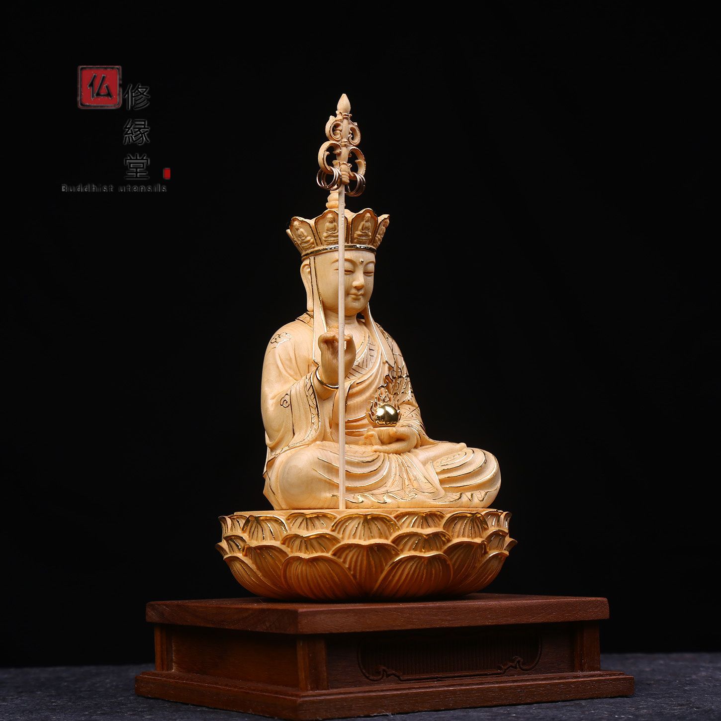 修縁堂】高品質 木彫仏像 十一面観音菩薩立像 彫刻 彩繪 切金 天然木檜