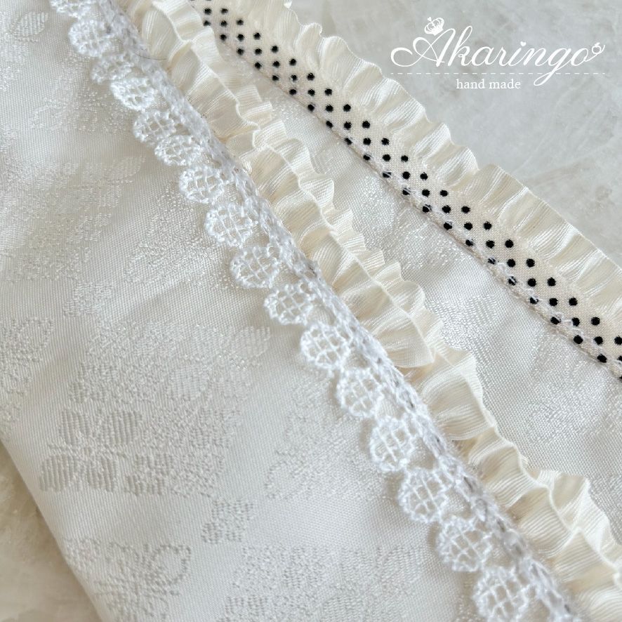 ハンドメイド リバーシブル 伊達衿 白 フリル レース 黒ドット柄 伊達襟 飾り襟 飾り衿 重ね襟 重ね衿 和装小物 着物用小物 和服