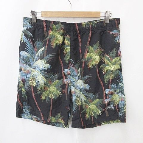 ステューシー STUSSY ハーフパンツ 短パン ショートパンツ 水陸両用 パームツリー ナイロン 黒 ブラック M FF