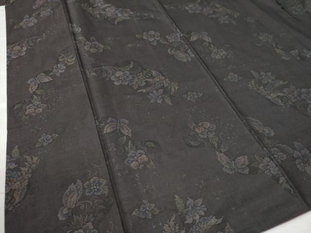 平和屋着物○本場大島紬 7マルキ 泥染め 飛鳥文花蝶文 大山謹製 証紙