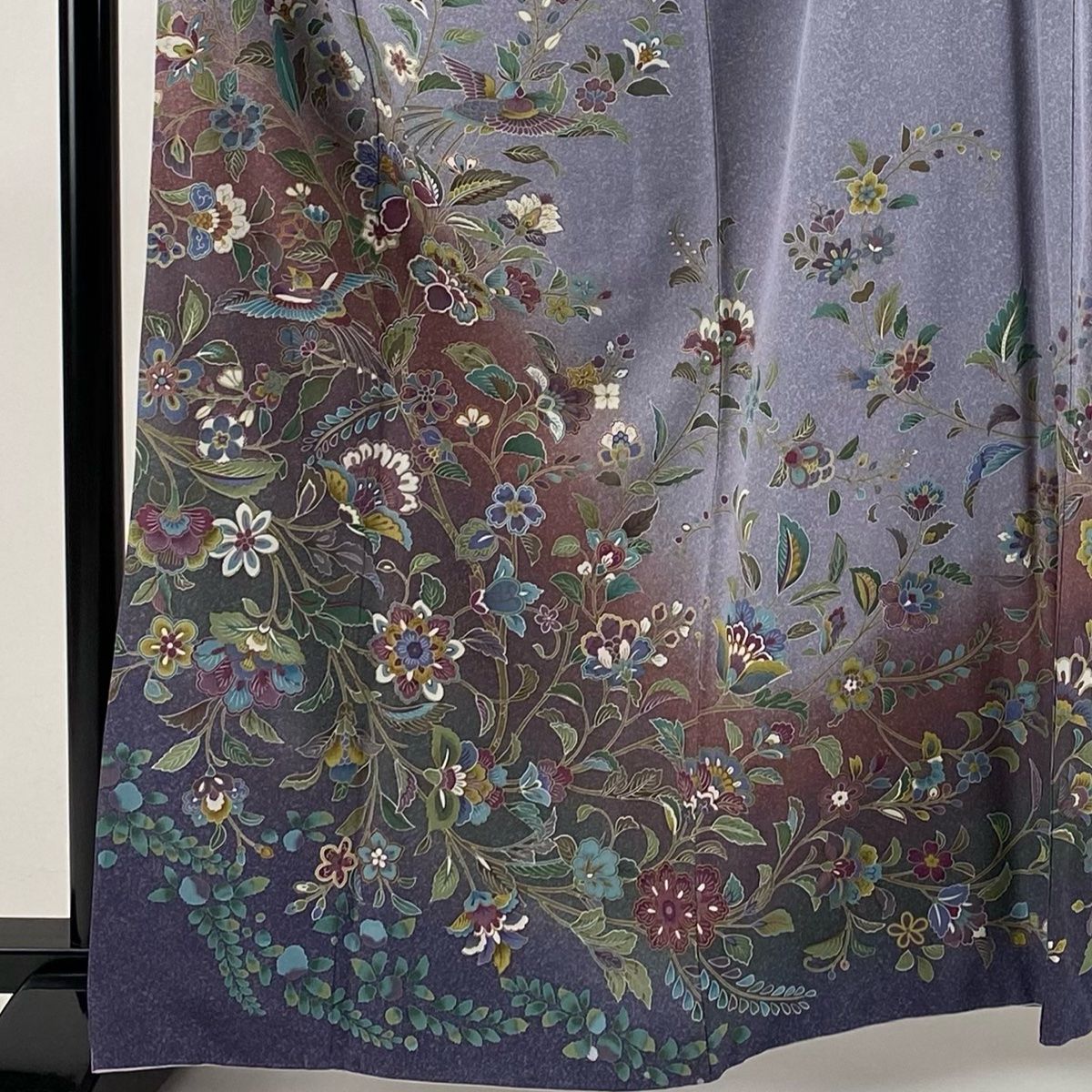 訪問着 身丈163cm 裄丈68.5cm L 袷 尾長鳥 草花 金彩 ぼかし 薄紫 正絹 秀品