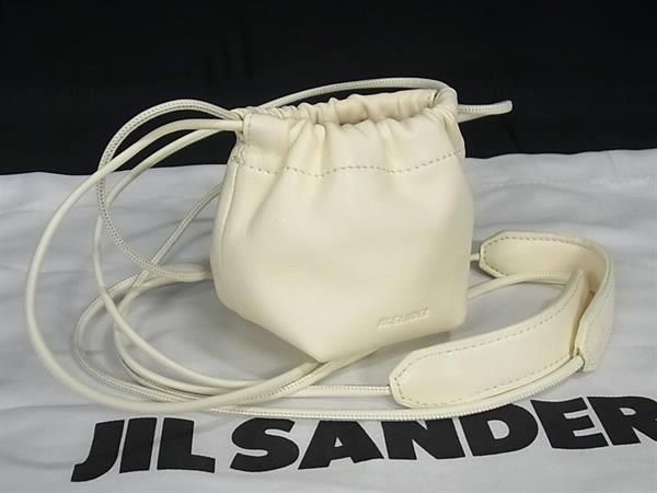 JIL SANDER ジルサンダー ダンピング レザー 巾着型 ミニ ショルダーバッグ アイボリー系 FJ5500