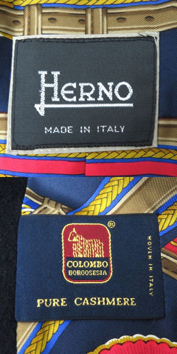 美品◎正規品 イタリア製 HERNO ヘルノ レディース コロンボ社製生地使用 カシミヤ100％　ロングコート ブラック 裏シルク 裏総柄 40