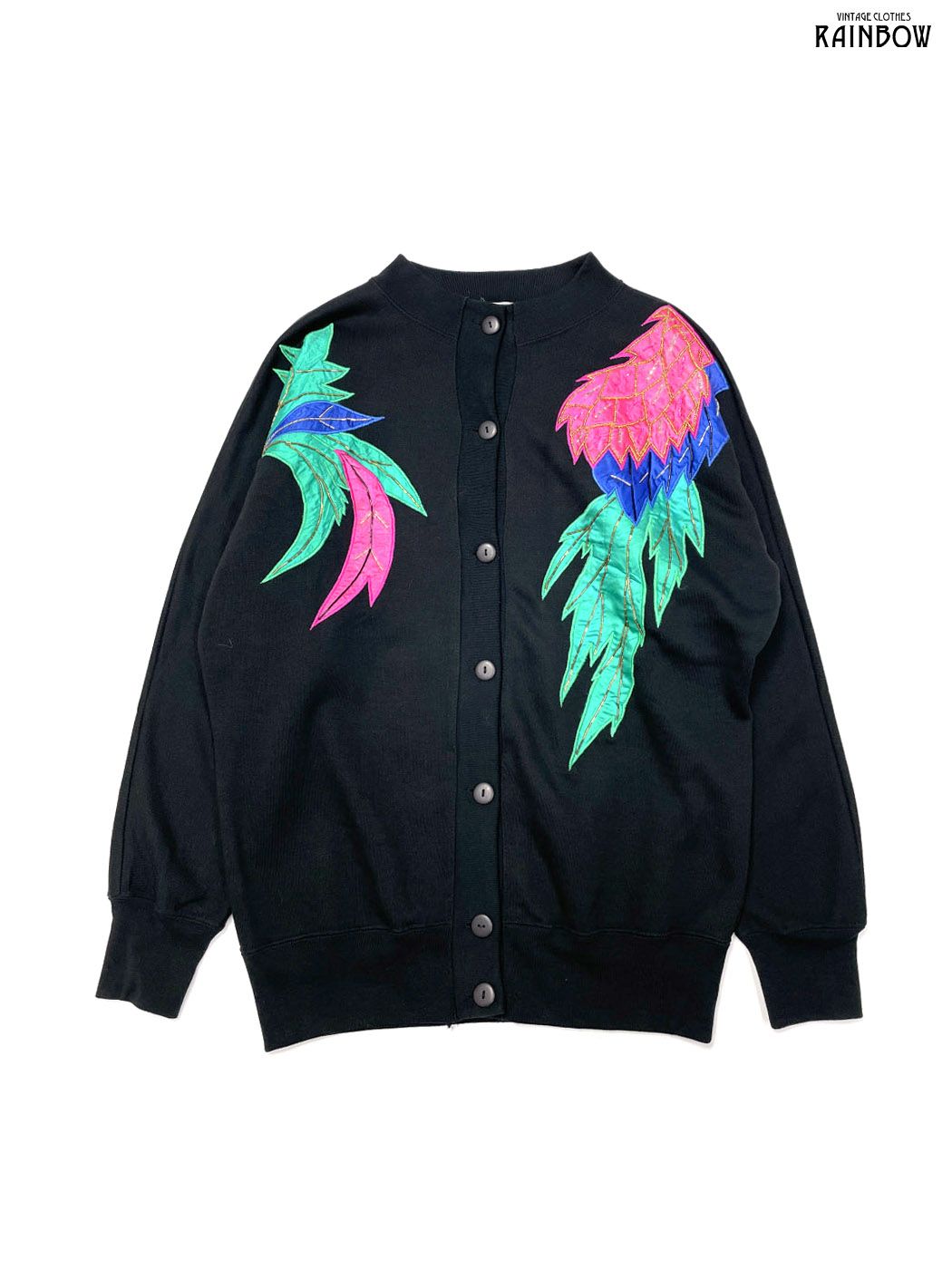 古着 PA 刺繍 ビジュー 前開き 総柄 コットン 長袖 アウター ライトジャケット 黒 ttu2510056