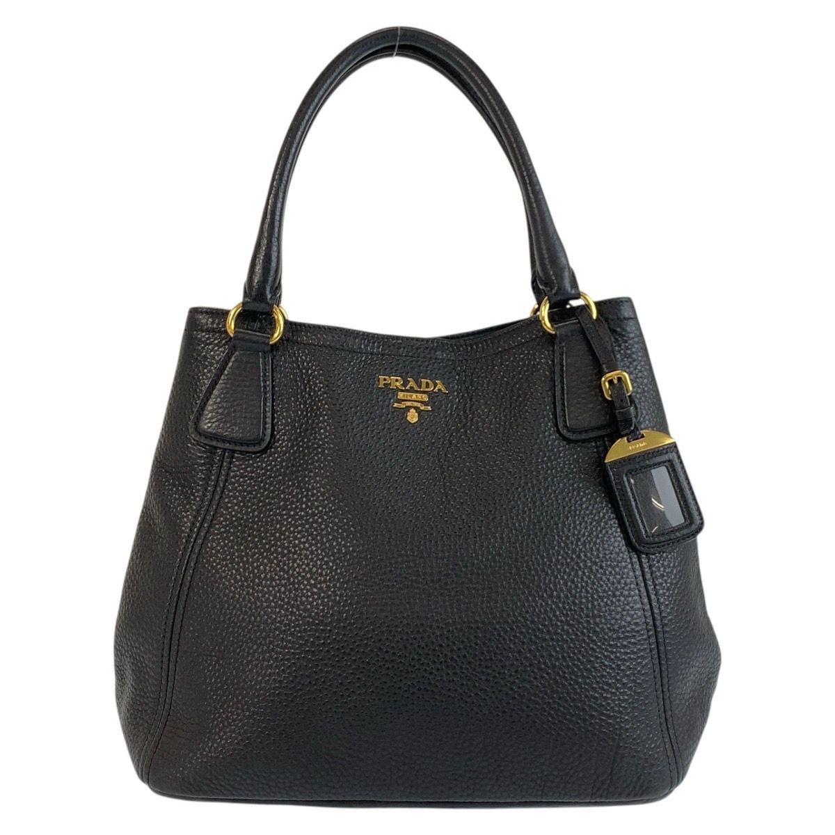 美品　プラダ ハンドバッグ　ナイロン　三角ロゴ　プラスチックハンドル　黒 PRADA◇プラスチックハンドル/三角ロゴ/ハンドバッグ/ナイロン/KHK