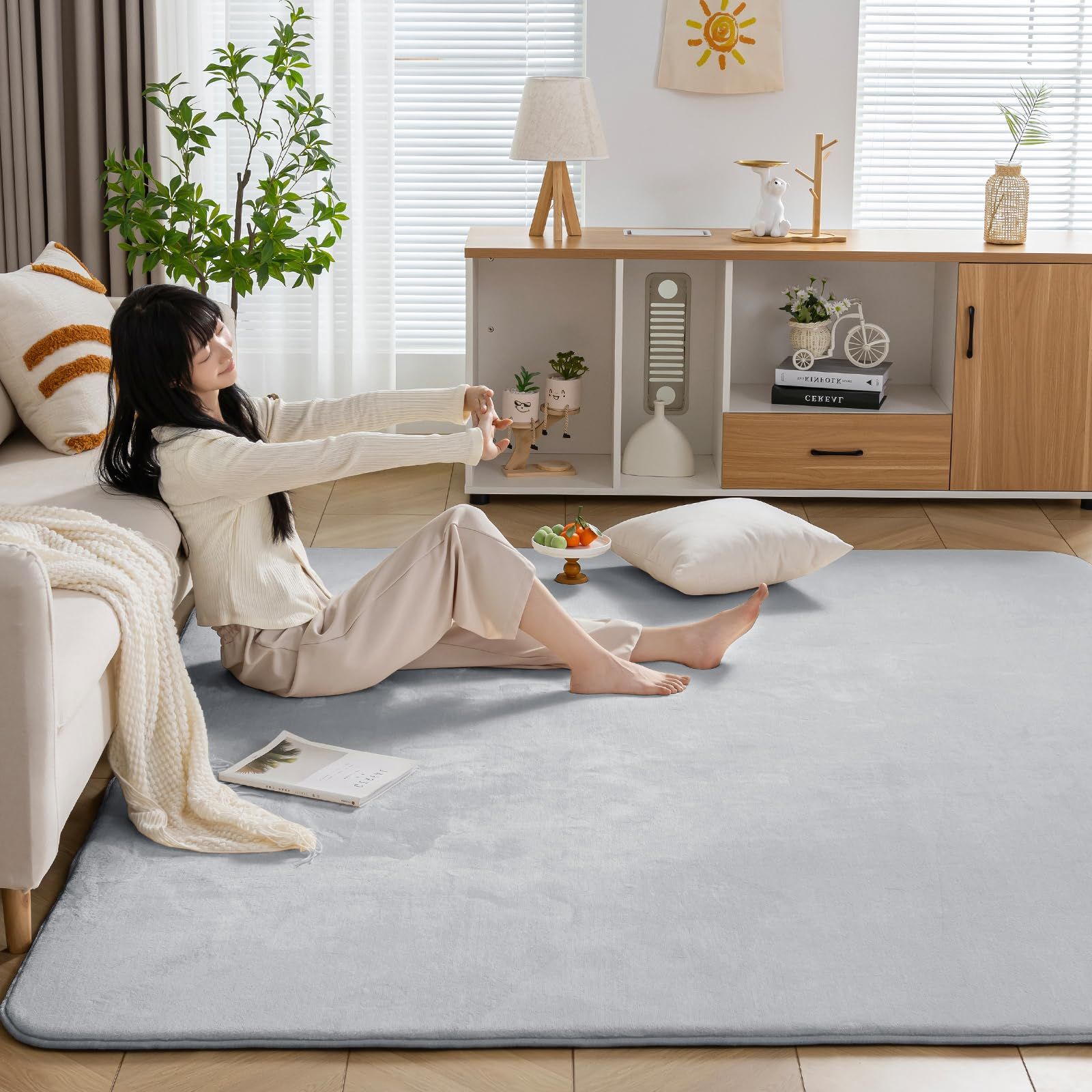 Keusnix ラグ カーペット 高反発 ラグマット 厚25mm 絨毯 厚手 200x250cm 3畳 滑り止め付 抗菌 防ダニ加工 オールシーズン快適 リビングマット ふわっと手触り じゅうたん こたつマット 床暖房 ホットカーペット対応 グレー