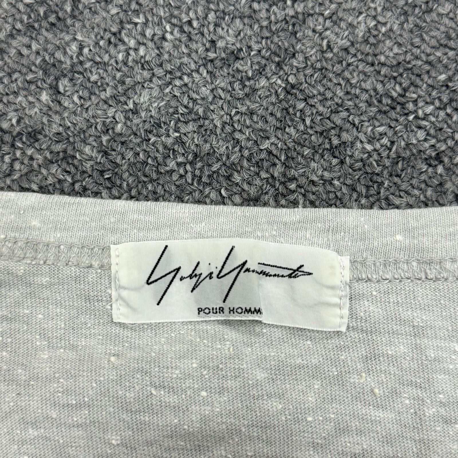 Yohji Yamamoto グレー Vネック長袖カットソー Yohji Yamamoto POUR HOMME ネップ長袖Tシャツ Vネック ロンT