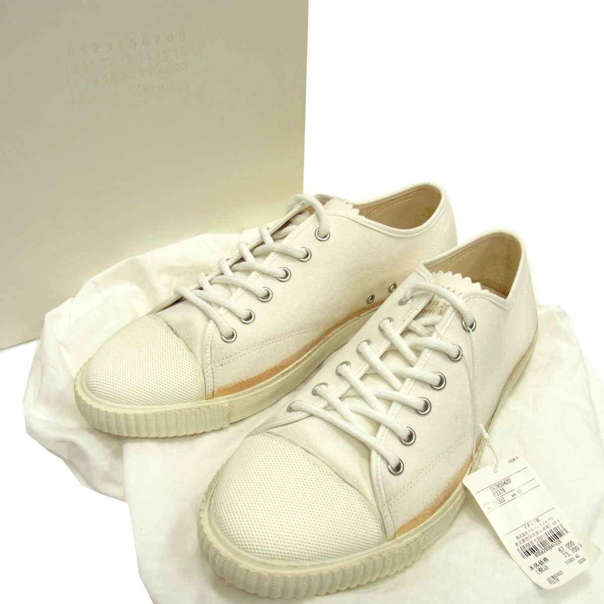 定価73.700円 Maison Margiela メゾンマルジェラ 21AW キャンバス レプリカ レースアップ ローカットスニーカー イタリア製