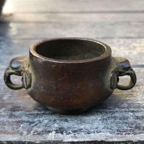 銅細工 銅香炉 両耳象頭銅香炉 装飾品 工芸品 美術品 置物