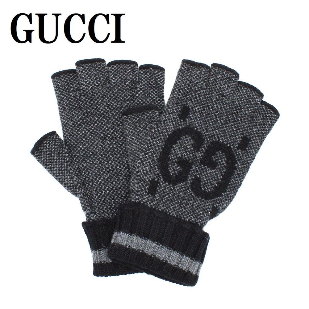 M L グッチ GUCCI 726586 4GABX 1360 手袋 フィンガーレス グローブ 指なし GG カシミア ブランド おしゃれ メンズ レディース グレー ブラック