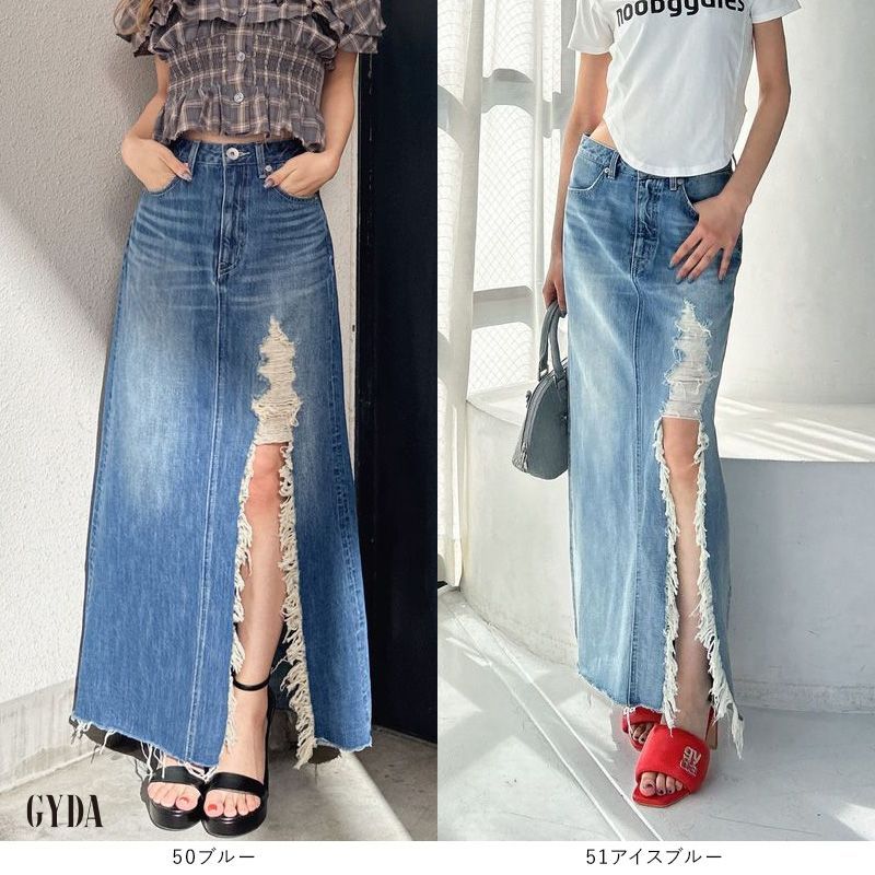 完売品　タグ付　GYDA ジェイダ　ダメージデザイン デニム ロングスカート 完売品 タグ付 GYDA ジェイダ ダメージデザイン デニム ロング