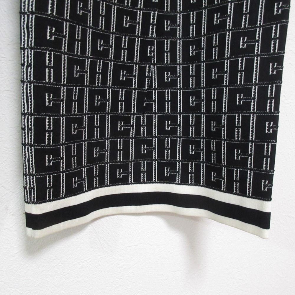 CAROLINA HERRERA キャロライナヘレラ モノグラム ワイドイージーパンツ Mサイズ ブラック×ホワイト レディース 古着 DECORATOM_COM_BR