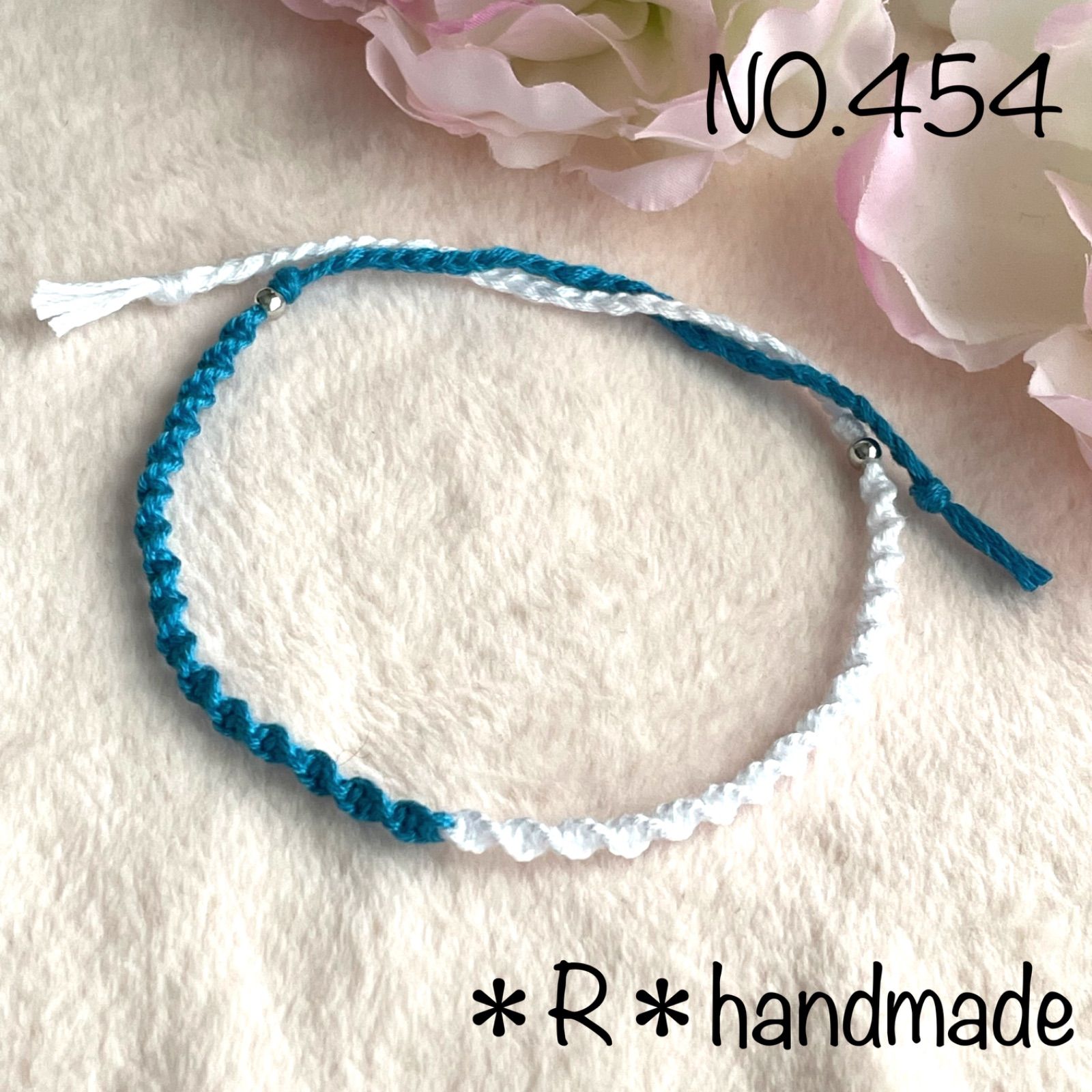 ハンドメイド ミサンガ アンクレット 白×ブルー レディース
