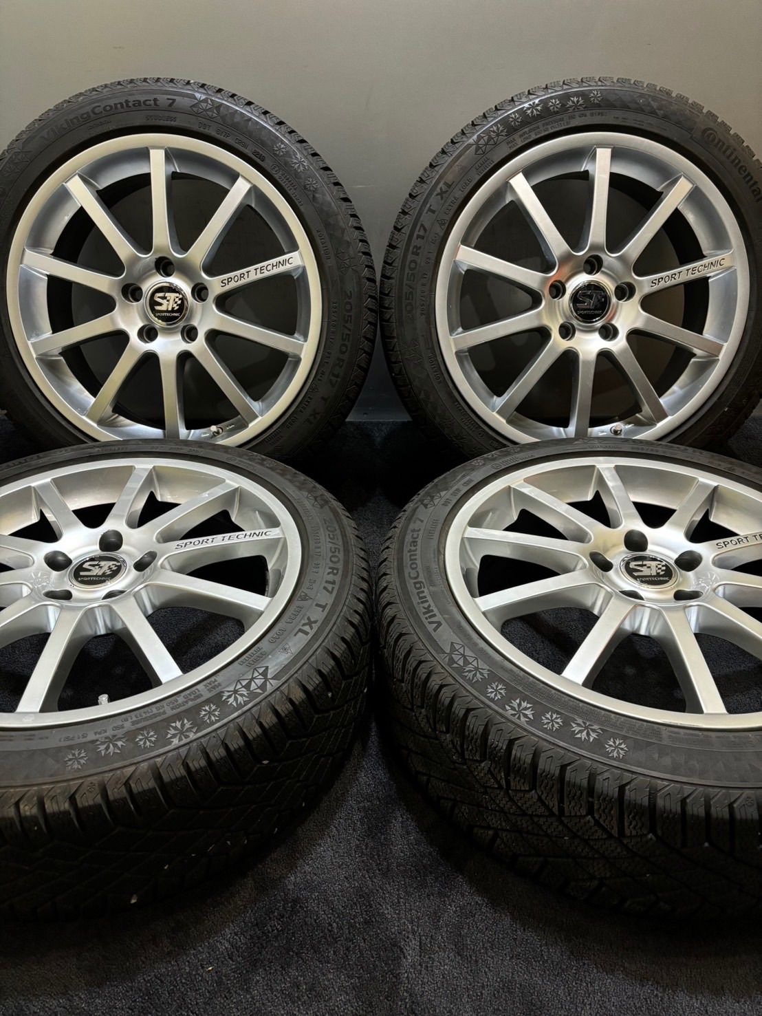 205/50R17 Continental/VikingContact7 19年製 SPORT TECHNIC 17インチ 7J +50 108 5H スタッドレス 4本 VOLVO V40 等 (2-H299)