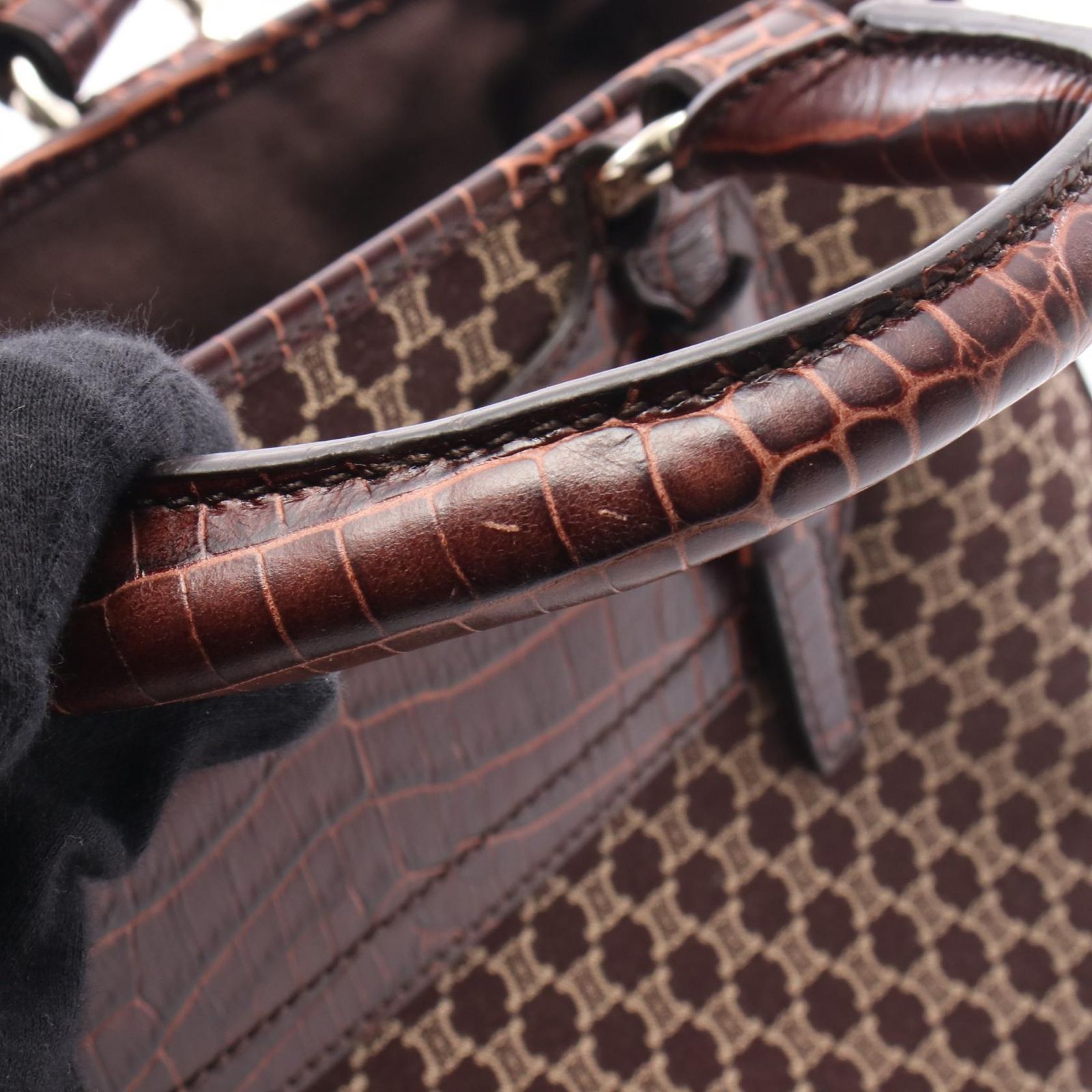 【美品】 セリーヌ マカダム ブギーバッグ ハンドバッグ レザー ダークブラウン CELINE セリーヌ バッグ レディース ブランド ハンドバッグ