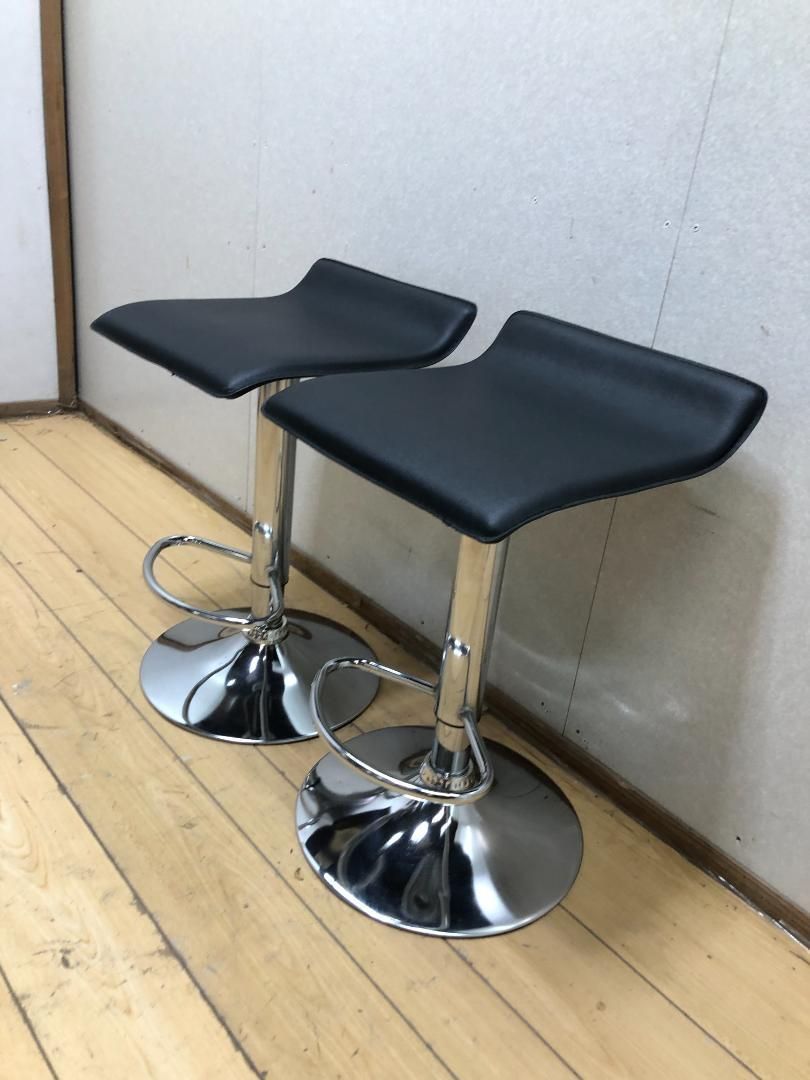 送料無料 バーチェア 2脚セット WY-119 ブラック 昇降式 251001 送料無料 バーチェア 2脚セット WY-119 安吉 ブラック 合成皮革 クロム