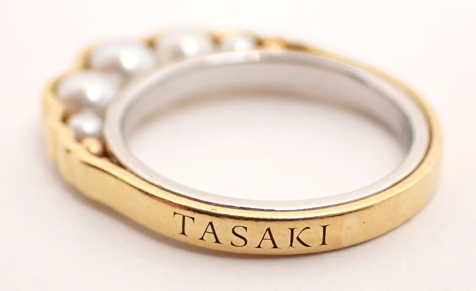 美品 田崎(タサキ) リキッドパールリング Pt900/K18YG 7.5号(#48) 4.1g  