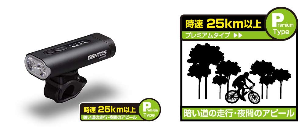 GENTOS ジェントス バイクライト USB充電式 給電 明るさ最大1000ルーメン|実用点灯1.5~13時間|防滴 AX-P2R ANSI規格準拠 明るさ最大1000ルーメン|実用点灯1.5~13時間 AX-P2R