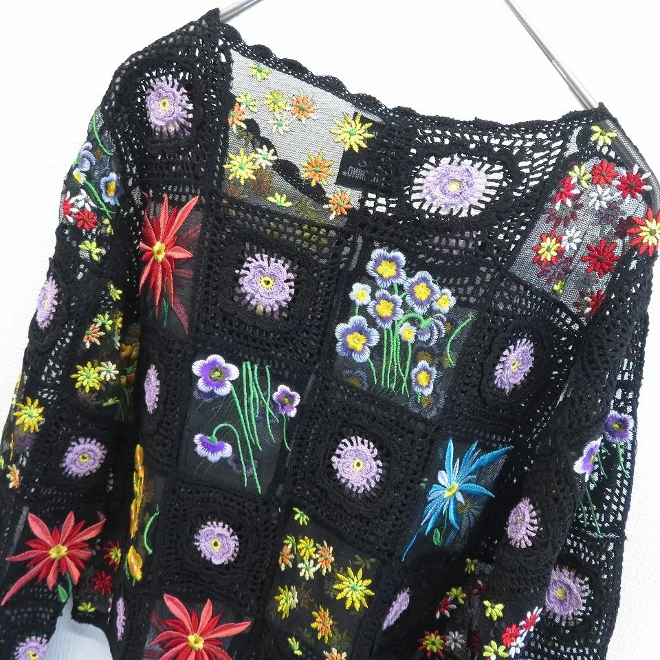 モスキーノ MOSCHINO 鍵編み レース カーディガン ボレロ 花刺繍