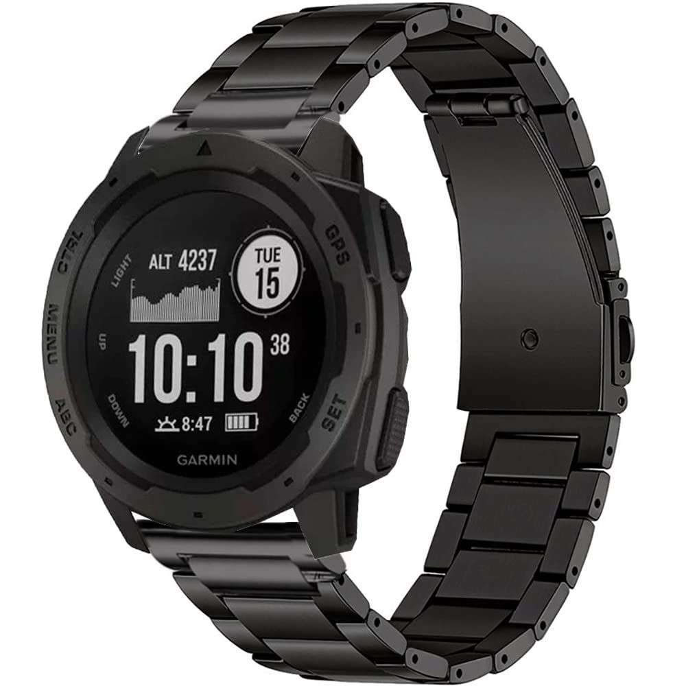 GARTOO バンド Garmin Instinct/Instinct 2 ソーラーウォッチバンド ソリッドステンレススチールメタル交換用リストバンドストラップ メンズ Garmin Instinct Tactical/Tide/Esports/ [ブラック]